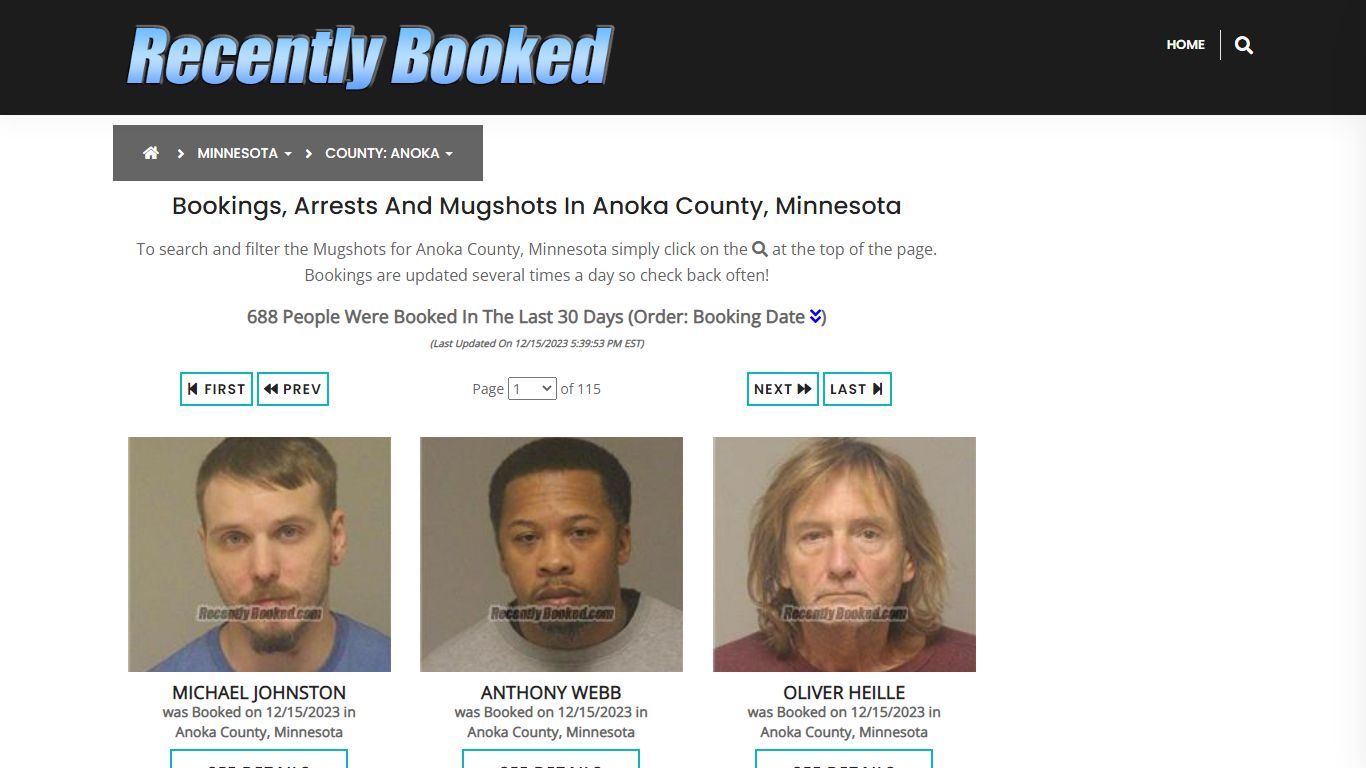Bookings, Arrests and Mugshots in Anoka County, Minnesota
