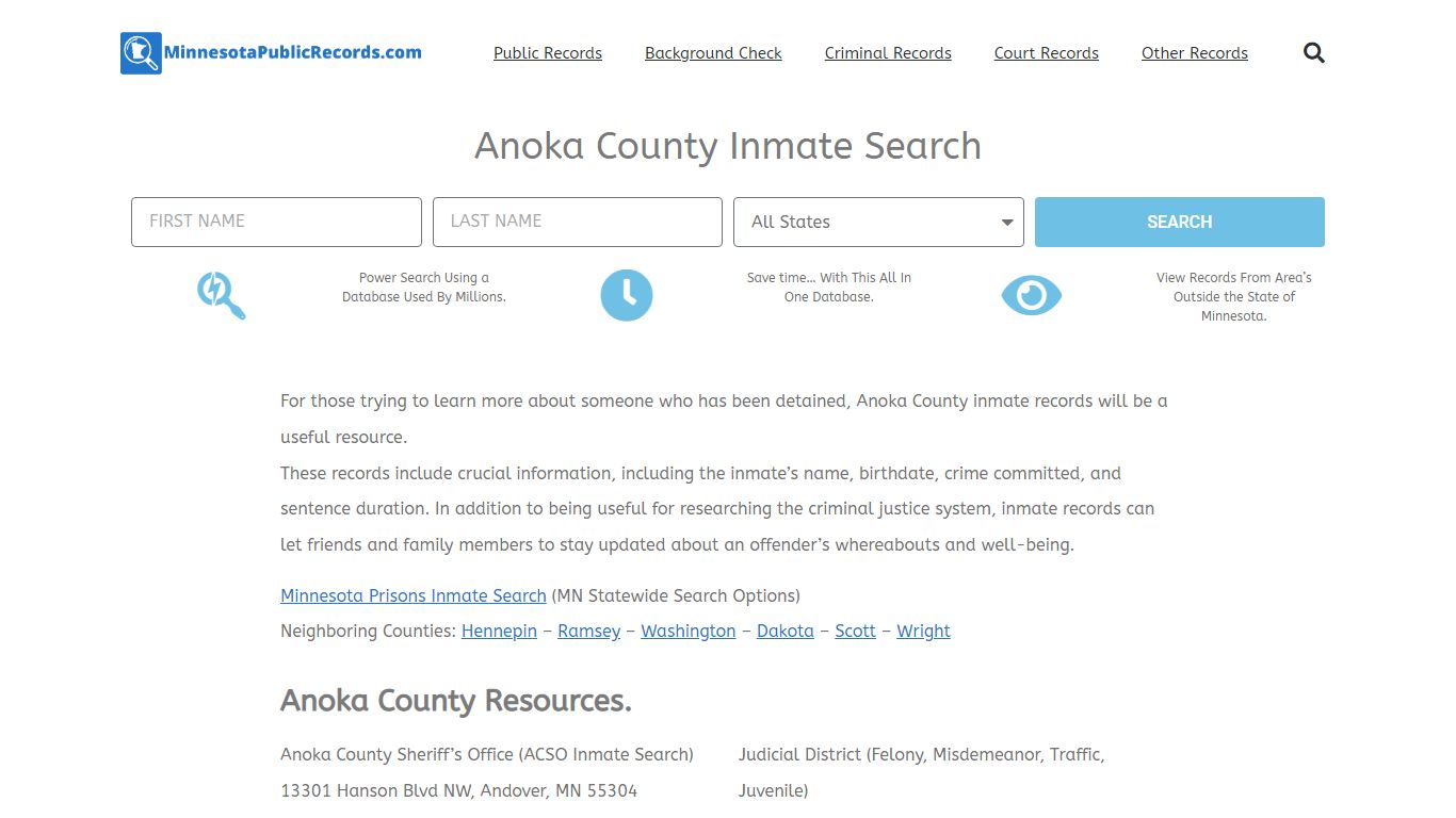Anoka County Inmate Search - ACSO Current & Past Jail Records